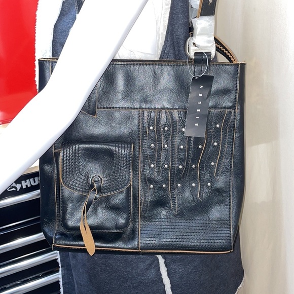 SISILY 100% LEATHER ADJUSTABLE BLACK STUDDED BAG - Picture 15 of 15
